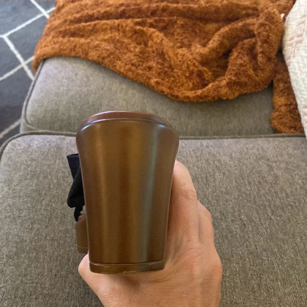 Italian Shoemakers Black Nylon Brass And Leather Wedge Sandal Womens Size 9 - Picture 10 of 15